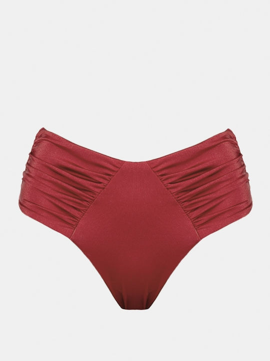 Bikini Slip Talie Înaltă Burgundia