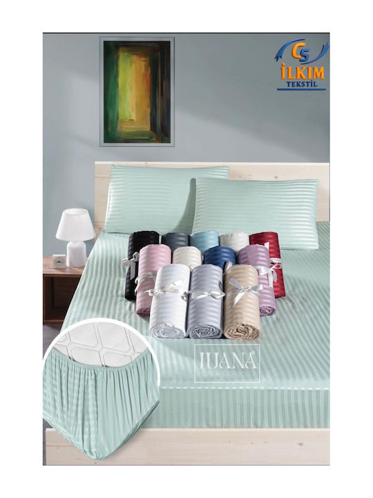 SteweHome Bed Sheet Set With 2 Pillowcases Double With Rubber Hugger 160x200cm Turquoise 3 Pieces