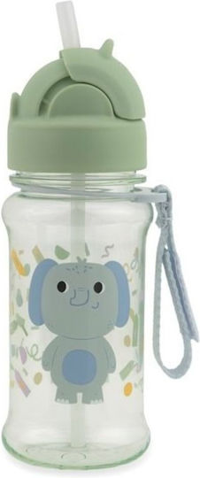 Skip Hop Squattle Elephant Kids Water Bottle Plastic with Straw Gray