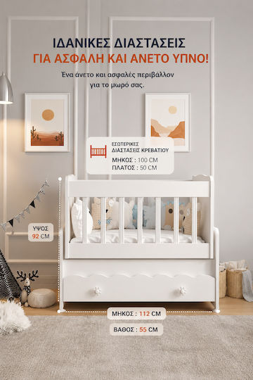 SteweHome Weiße Wiege mit Matratze & Schublade