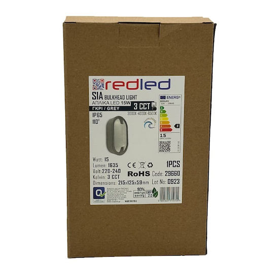 Wall-Mounted Outdoor Light LED 15W with Cool White Light 21.5x12.5x5.9εκ.