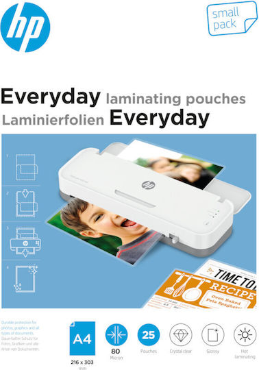 HP Everyday A4 9153 Laminating Sheets Glossy A4 80 Microns 25 Pieces