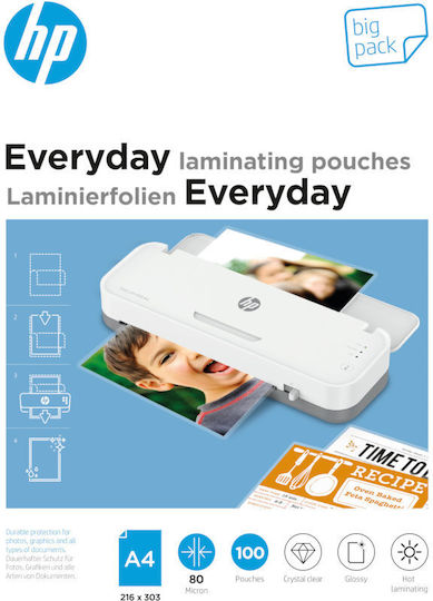 HP Everyday A4 Glossy Laminating Sheets A4 80 Microns 100 Pieces