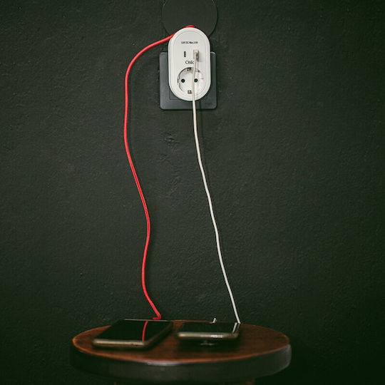 Osio Un singur soclu Securitate cu 1 USB-A, USB-C și Cablu 0.6m