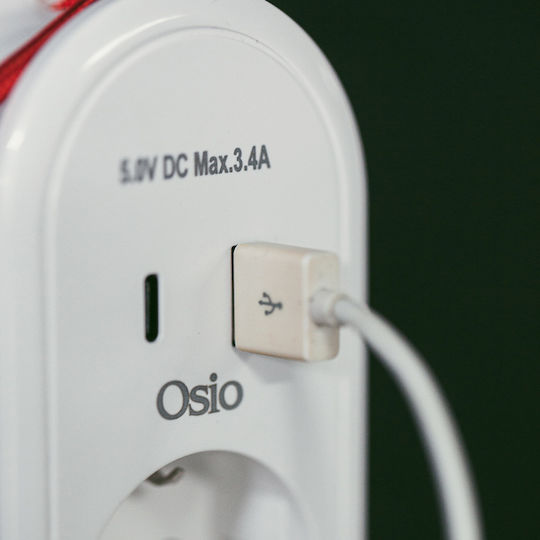Osio Un singur soclu Securitate cu 1 USB-A, USB-C și Cablu 0.6m