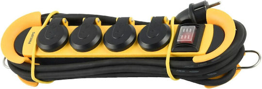Philips Πολύπριζο 4 Θέσεων με Διακόπτη και Καλώδιο 3m Κίτρινο