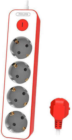 Philips Power Strip with Surge Protection 4 Positions with Switch and Cable 1.5m Red