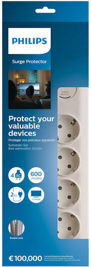 Philips Power Strip with Surge Protection 4 Positions with Cable 2m