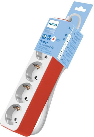 Philips Power Strip with Surge Protection 4 Positions with Switch and Cable 1.5m Red