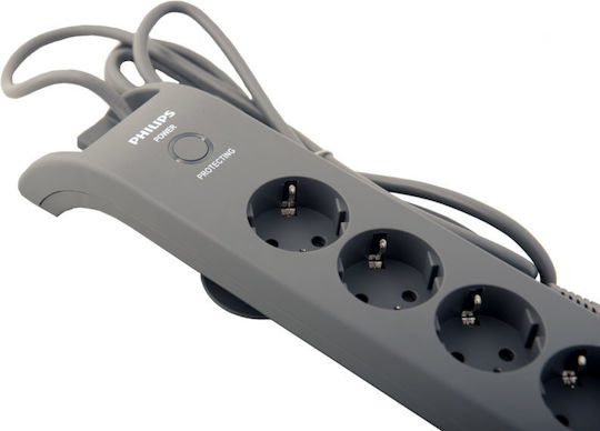 Power Strip with Surge Protection 4 Sockets Switch Philips Original Spn3140a/grs