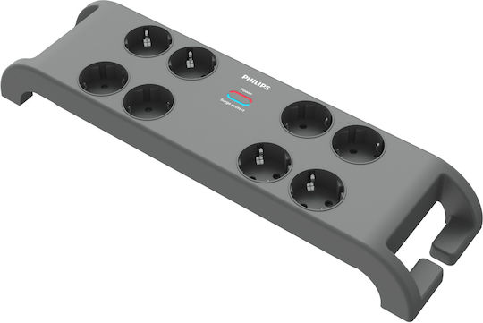 Philips Power Strip with Surge Protection 8 Positions with Switch and Cable 2m Gray