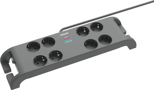 Philips Power Strip with Surge Protection 8 Positions with Switch and Cable 2m Gray