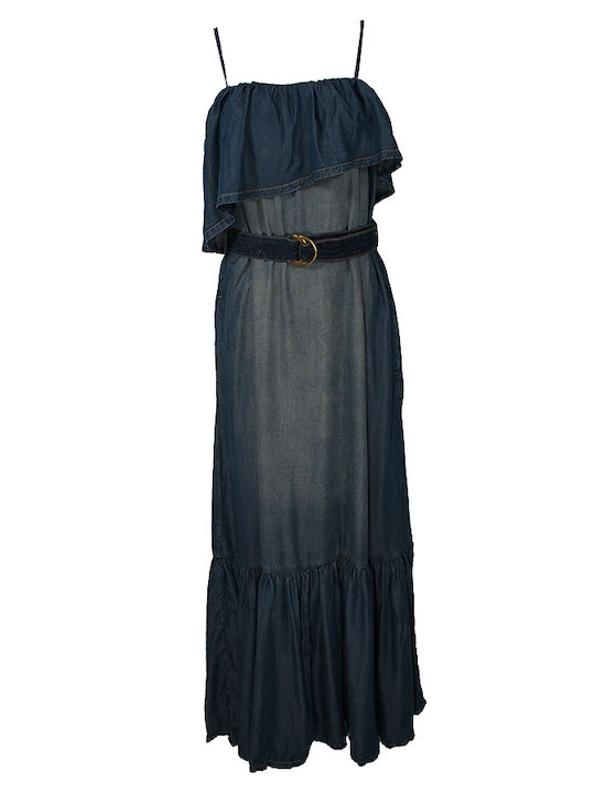 Maxi Denim Dress with Ruffles Jean Chiarodiluna