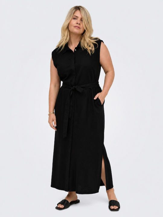 Rochie De Vară Maxi Rochie-Cămașă Neagră