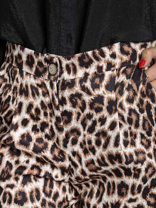 Women's Satin Trousers Leopard Brown