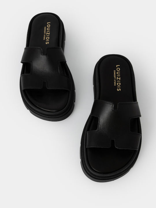 Leather Women's Flat Sandals Black