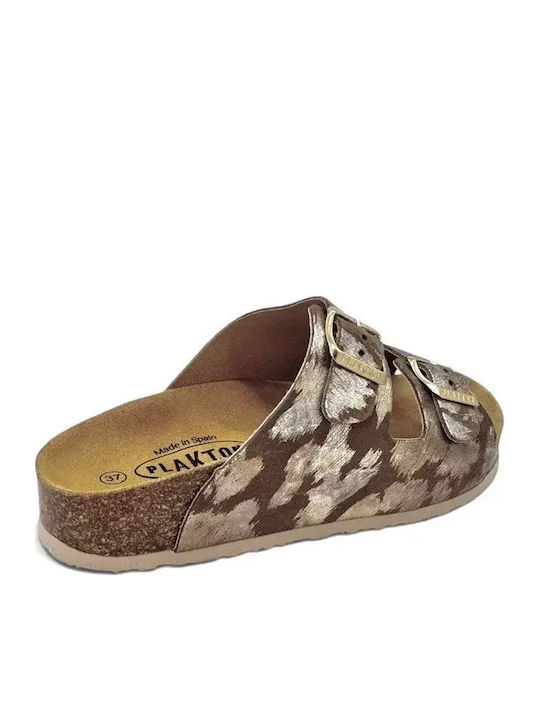 340010 Leder Damen Flache Sandalen Braun
