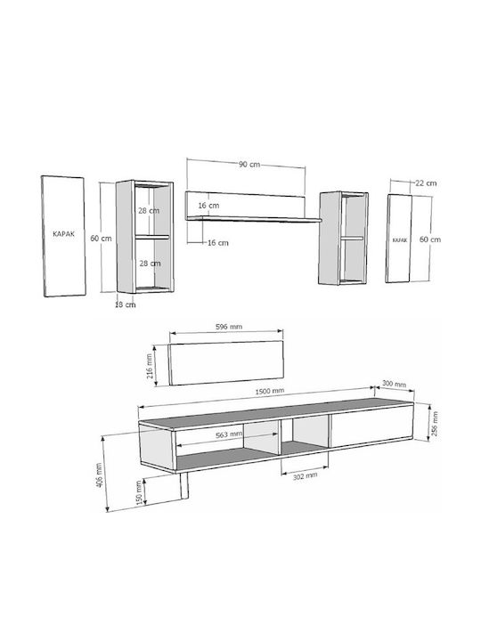 SteweHome Wohnzimmer TV-Einheit aus Spanplatte M150xB30xH41cm