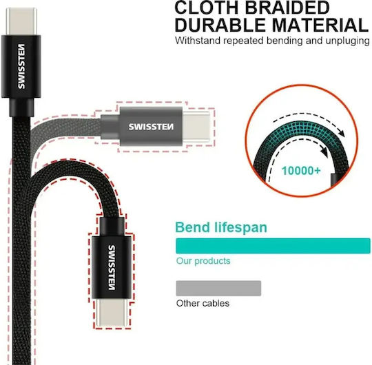 Swissten Braided USB 2.0 Cable USB-C Male - USB-C 60W Silver 3m 71527211