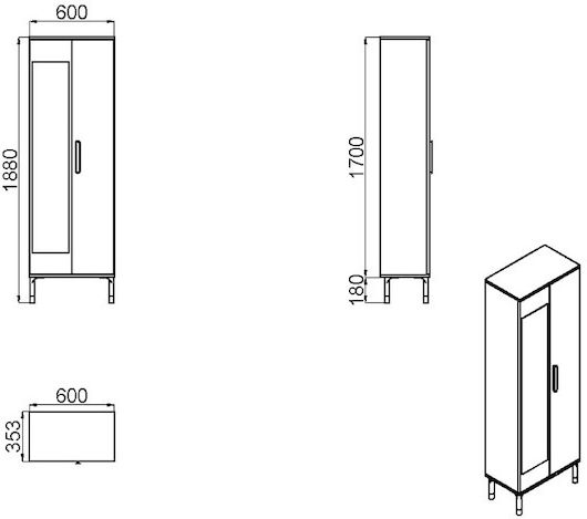 Mobilier Hol cu Oglindă și Dulap 60x35x188cm