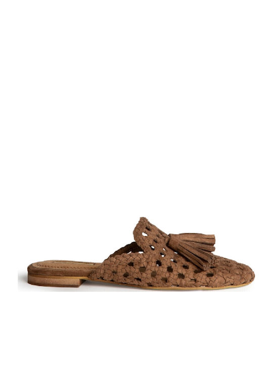 Flat Suede Mules in Brown Colour