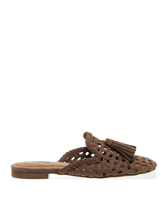 Flat Suede Mules in Brown Colour