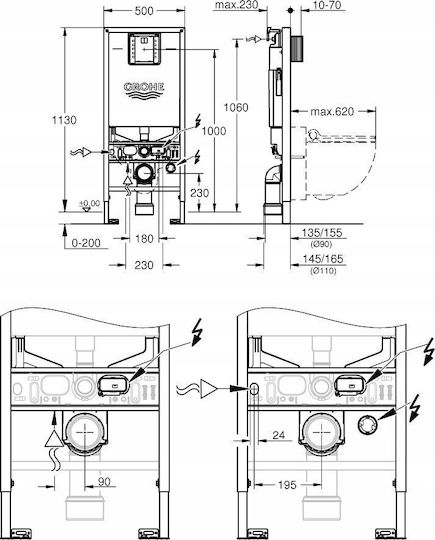 Grohe Built-in Plastic Rectangular Low Pressure Toilet Flush