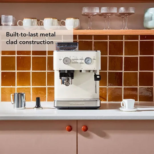 Kitchenaid Αυτόματη Μηχανή Espresso Πίεσης 15bar για Cappuccino με Μύλο Άλεσης Porcelain 5KES6551BPL