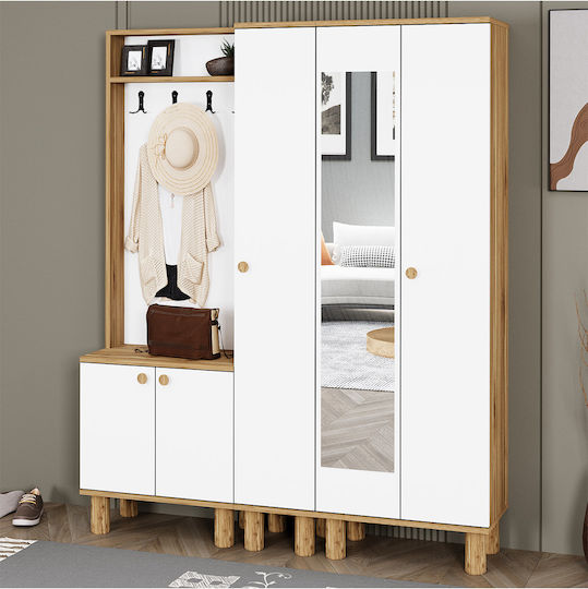 Mobilier Hol cu Oglindă și Suport pentru Pantofi Lemn Sintetic 150x35.3x185cm