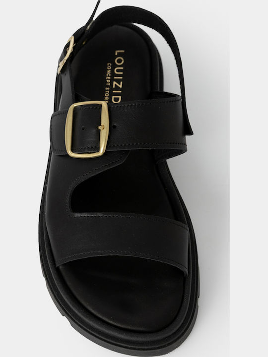 Leather Women's Flat Sandals Black