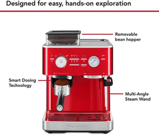 Kitchenaid KES6551 Automatische Espressomaschine mit 15bar Druck für Cappuccino mit Mahlwerk Candy Apple