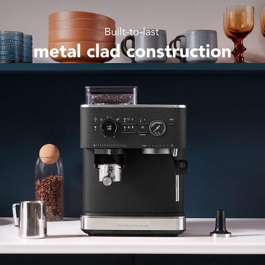 Kitchenaid KES6551 Automatic Espresso Coffee Machine Pressure 15bar for Cappuccino with Grinding Mill Cast Iron Black