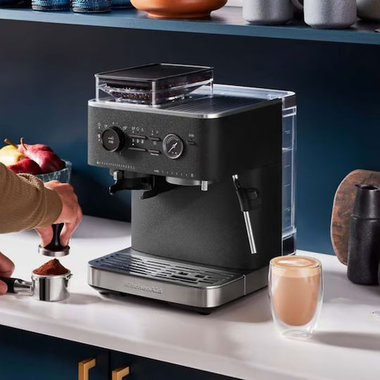 Kitchenaid KES6551 Automatic Espresso Coffee Machine Pressure 15bar for Cappuccino with Grinding Mill Cast Iron Black