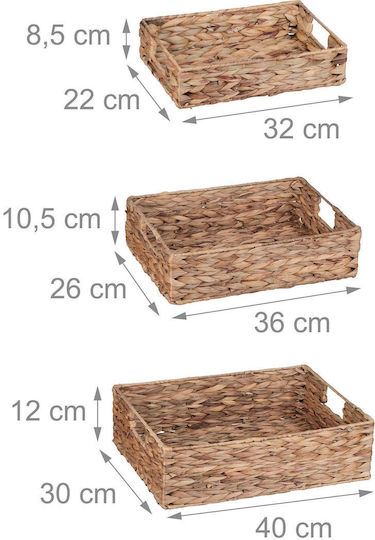 Relaxdays Set of 3 Beige Wicker Decorative Baskets