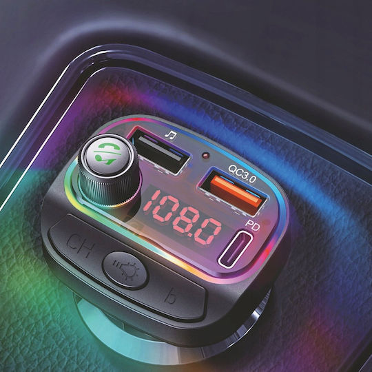 Swissten Bluetooth 5.3 Fm Transmitter Fast Charge 15 5w Rgb Mp3 Playback Black