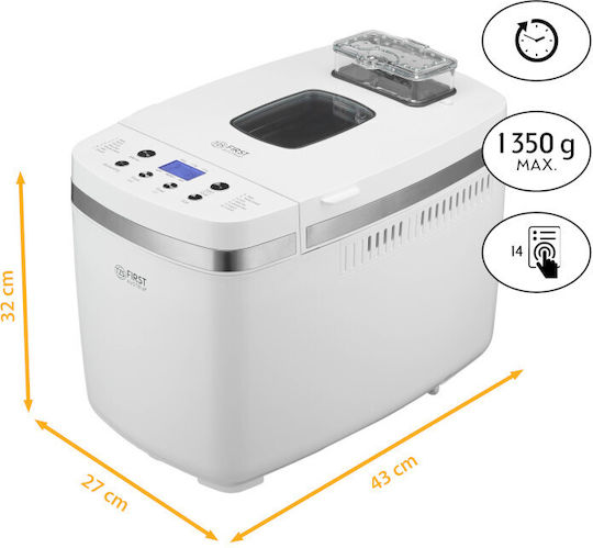 First Austria Bread Maker 850W with Container Capacity 1350gr and Baking Programs