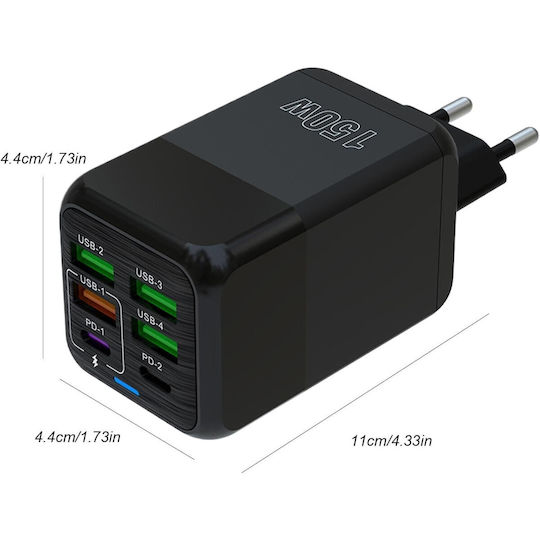Alista Home Incarcator Fara Cablu cu 4 Porturi USB-A si 2 Porturi USB-C 150W Power Delivery Negru (136143)