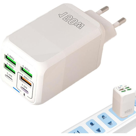 Alista Home Incarcator Fara Cablu cu 4 Porturi USB-A si 2 Porturi USB-C 150W Power Delivery Alb (136142)