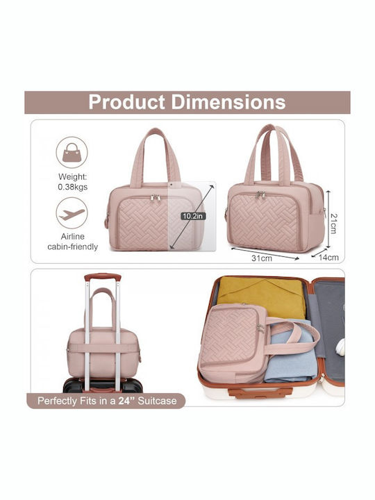 Miss Lulu Travel Quilted Toiletry Bag – Water-resistant Wet Dry Pocket Large 180° Opening Easy Access Nude