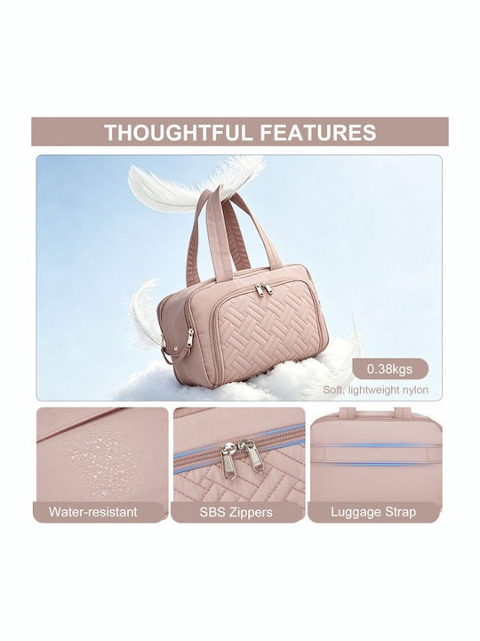 Miss Lulu Travel Quilted Toiletry Bag – Water-resistant Wet Dry Pocket Large 180° Opening Easy Access Nude