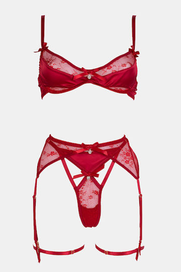 Set Εσώρουχα See Through Μπανέλα & Ζαρτιέρες Μπορντο