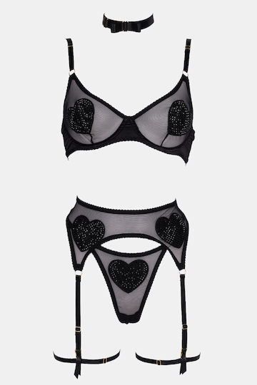Set Underwear See Through Straps & Garters Black