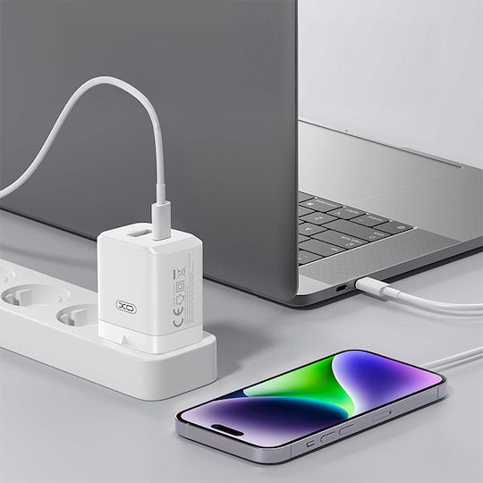 XO Charger Without Cable GaN with USB-A Port and USB-C Port 45W Power Delivery / Quick Charge 3.0 Whites (CE36)