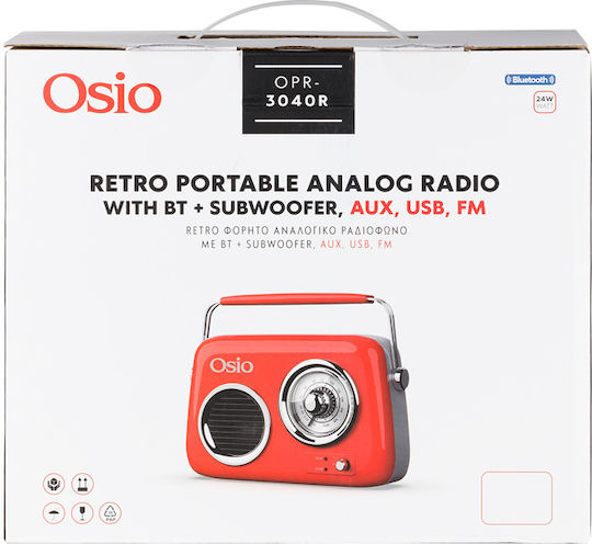 Osio OPR-3040R Retro cu Bluetooth și USB Roșu