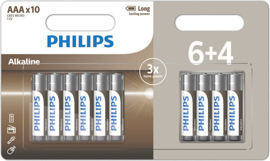 Алкални Батерии Philips AAA 6+4 Броя