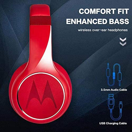 Motorola Escape 220 Bluetooth Wireless Over Ear Headphones with 24 hours of Operation Red