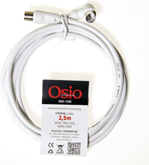 Osio Antenna Cable Coax male - Coax female White 2.5m (OSK-1330) 1pcs