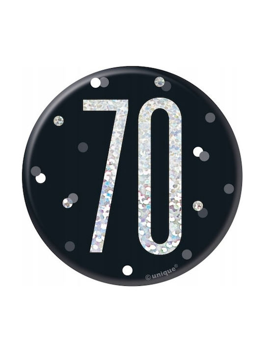 Pin Broșă Metalică Emblemă 70 De Ani Negru Lucios Holo