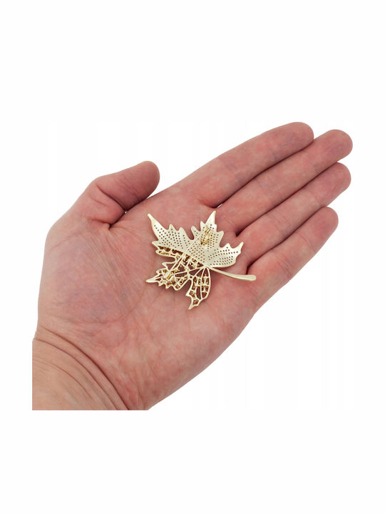 Pinets Stylish Leaf Brooch Gold-plated White Blue Zirconia