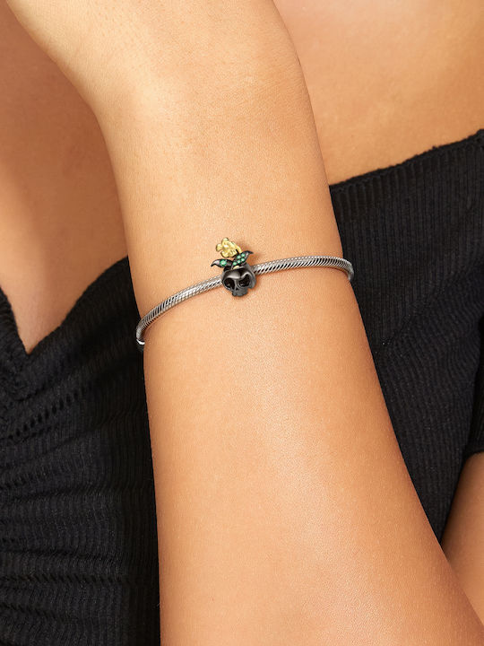 Pandora Charm Floare din Argint cu Zirconiu Negru